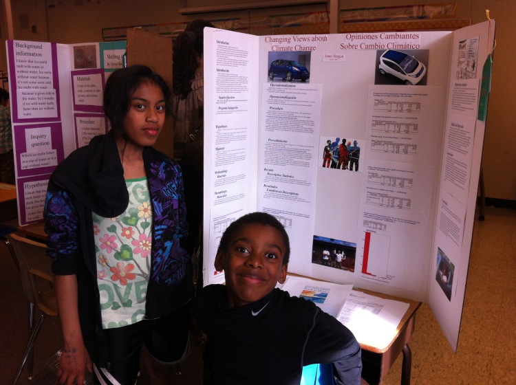 Isaac's 5th Grade Science Fair Project at Barnes on Climate Change--with Miko